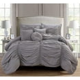 thumbnail image 1 of Mocassi 10pc Pleated Bed-in-a-Bag, Ruched Ruffle Comforter Set Featuring Decorative Pillows and Fitted Sheet Full/Queen, Gray, 1 of 5