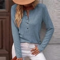 thumbnail image 2 of WREESH Womens Fashion T-Shirts V Neck Solid Color Pullover Regular Fit Button Henley Long Sleeve Tops Button Casual T-Shirt Top Blouse Sky Blue, 2 of 9