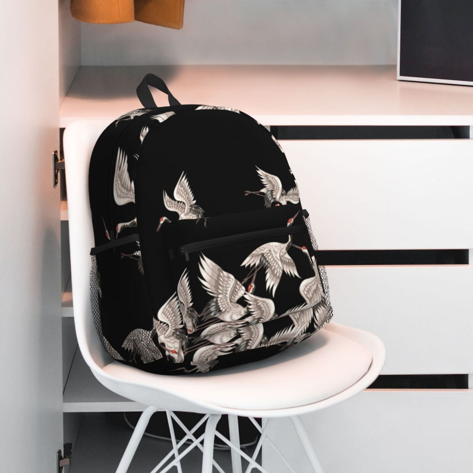 Defioc Japanese White Crane Pattern Laptop Backpack for Men and Women,Casual Backpack Dayback Sports Bookbag for Travel Running Hiking