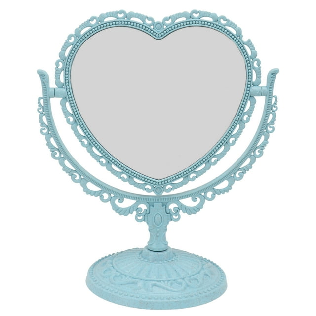 Miangastore Miroir de Coiffeuse de Table Miroir de Maquillage Grossissant Double Face avec Rotation à 360 Degrés (Forme de Cœur, Bleu)