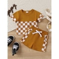thumbnail image 2 of KelaJuan Baby Boy Summer Clothes Checkerboard Print Short Sleeve Round Neck T-Shirt with Shorts 2Pcs Outfit, 2 of 6