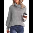 thumbnail image 2 of Suéter de Cuello Alto, Larga, Estilo Globo, Liso, para Mujer, para Invierno y Otoño. Gris L, 2 of 7
