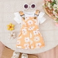 thumbnail image 2 of Paguaki Baby Girl Romper Set Newborn Infant Baby Girl Summer Clothes Ribbed Ruffle Short Sleeve Romper Suspender Overall Shorts 2Pc Outfits, 2 of 7
