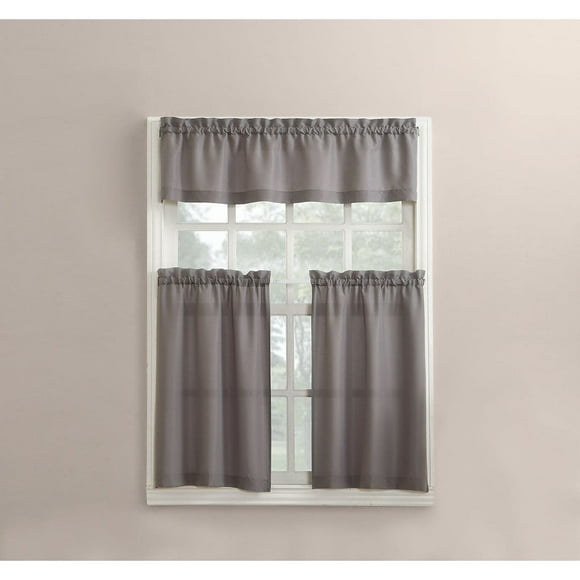 No. 918 Martine Microfiber 3-Piece Kitchen Curtain Set, 54" x 36", Gray
