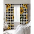 thumbnail image 2 of Sunflower Checked Black Out Curtains 63 Inch Long, Room Darkening Draperies Curtains Panels, Vintage Garden Floral Bees Farmhouse Thermal Insulated Curtain for Bedroom Living Room 52"x63" 2 Panels, 2 of 8