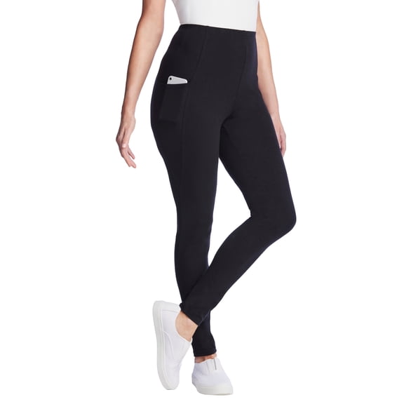 Woman Within Ankle-Length Pull-On Stretch Knit Cotton Spandex Leggings