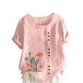 thumbnail image 2 of Xdegoge Purchases / History Linen Shirts Women Short Sleeve Crew Neck Tops Floral Summer Fashion Tunic Shirts Loose Fit Casual Blouses Y2K Plus Size Tee Shirts Ropa Mujer Past Orders At, 2 of 4