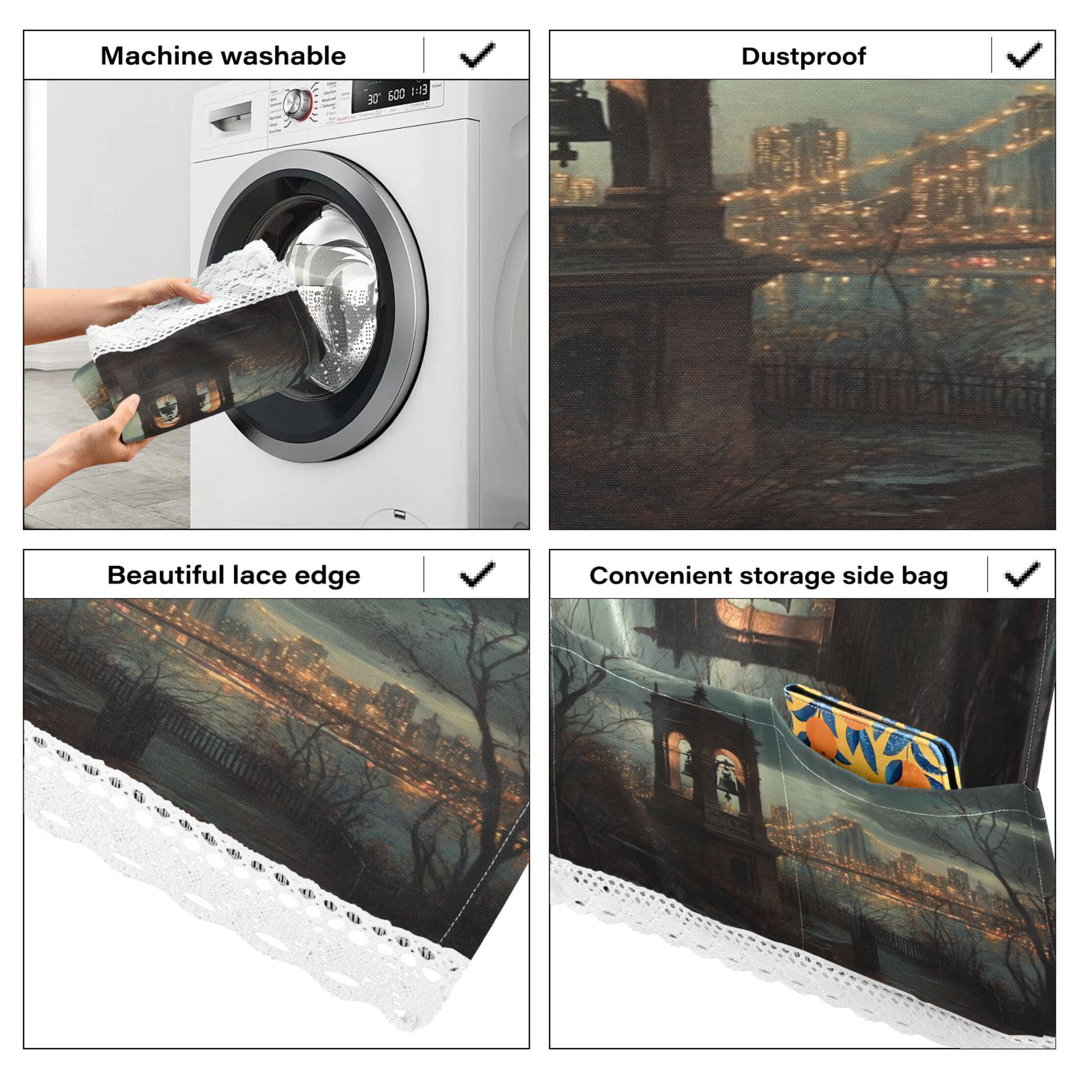 Bell TowerWasher and Dryer Covers Dust-Proof and Oil Resistant Fridge Cover with 4 Storage Pockets Washing Machine Top Cover for Laundry Kitchen Home 51.2 x 22 In