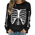 thumbnail image 3 of VKOYWKM Women Halloween Sweatshirts Crewneck Sweatshirts Skeleton Graphic Pullover Vintage Spooky Print Long Sleeve Fall Oversized Sweatshirt, 3 of 7