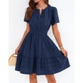 thumbnail image 2 of BTFBM Womens Spring Casual Mini Dresses Lightweight Short Sleeve V Neck Elastic Waist Cute Boho Beach Dress Pockets, 2 of 7