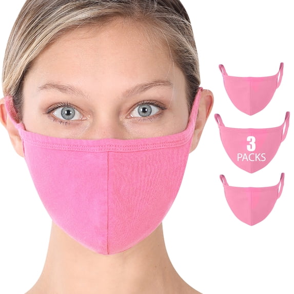 Fashion Washable Soft Cotton Adults Unisex One Size Face Covering Mask - Candy Pink (3 Packs)