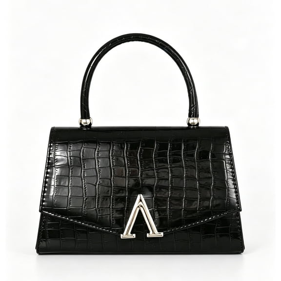 Women’s Black Crocodile Embossed Top Handle Bag, Elegant Evening Handbag