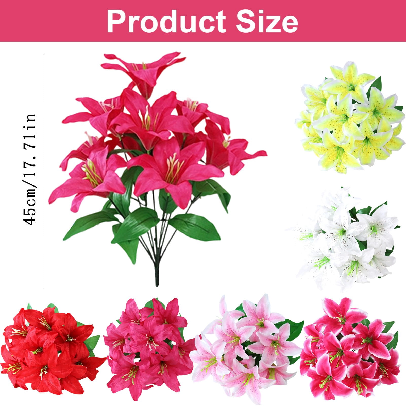 ERTZAE Shop Window Lily Display,Durable Artificial Lilies,Residential Home Floral,Indoor Decorative Lilies,Pink 10-Head Artificial Multi-Leaf Lily Bouquet 18Inch,Realistic Flower Stem for Vase Decor
