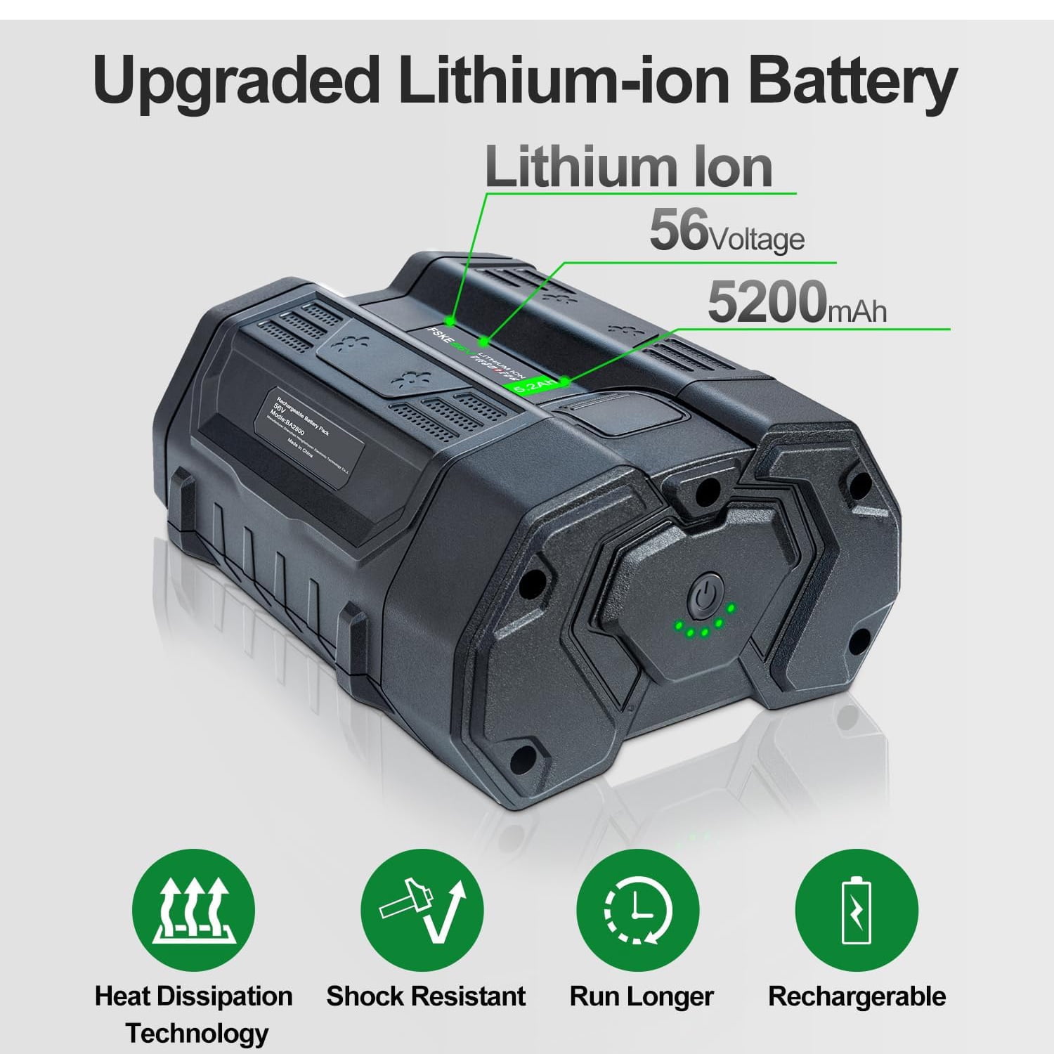 FSKE Replacement for EGO 56V Battery 5.2Ah BA2800 BA4200 BA1400, Compatible with All 56 Volt CS1604 CS1804 CS1403 HT2400 LB6504 LB5804 LB6500 LB4800 HTA2000 PH1400