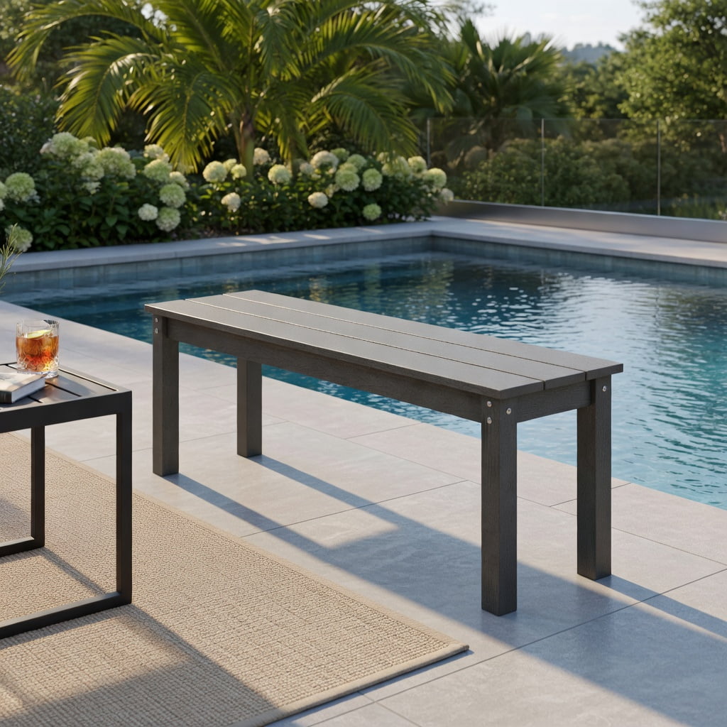 Hommoo 55" HDPE Outdoor Patio Bench for 2-3 People, Weatherproof, Backless Garden Bench, Gray