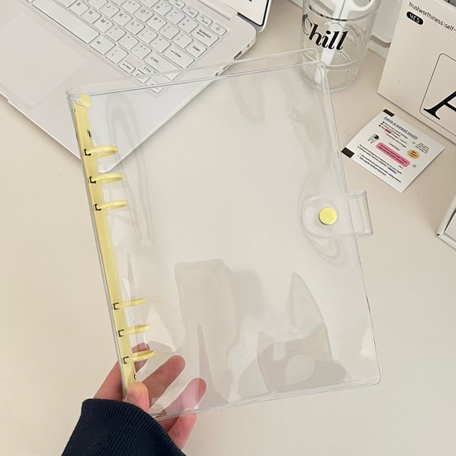 Carpeta de hojas sueltas de PVC con clip de color, 6 agujeros, transparente, para guardar tarjetas pequeñas, tamaño A5A6