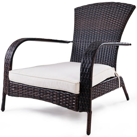 gymax wicker rattan patio porch deck adirondack chair seat cushion
