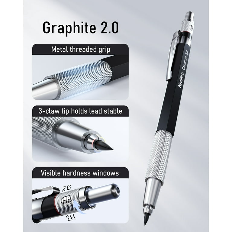 Nicpro 0.9 mm Art Mechanical Pencils Set, 3 Pencil With 3 Tubes HB Pen