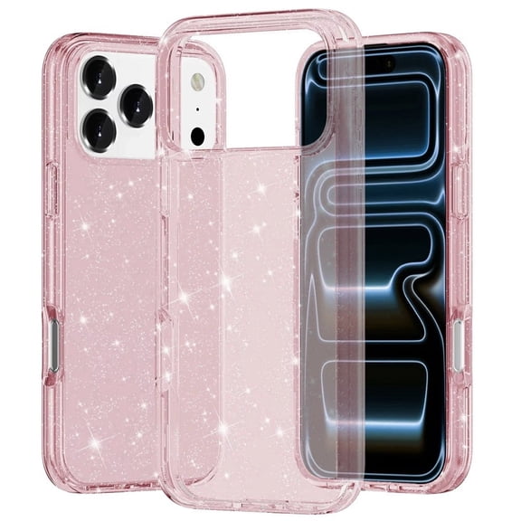 For Apple iPhone 18 Pro Max Glitter Ultra Thick 3mm Transparent Hybrid Case Cover - Pink