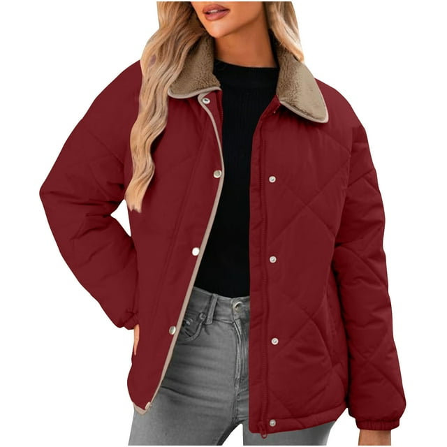 Lovzfmll Manteaux d'Hiver pour Femmes, Veste Ample à Blocs de Couleur, Col Rond Col à Cran Bomber, Vêtements d'Hiver