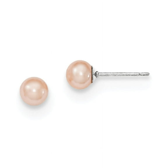 Primal Silver Sterling Silver RH 5-6mm Pink Freshwater Cultured Round Pearl Stud Earrings