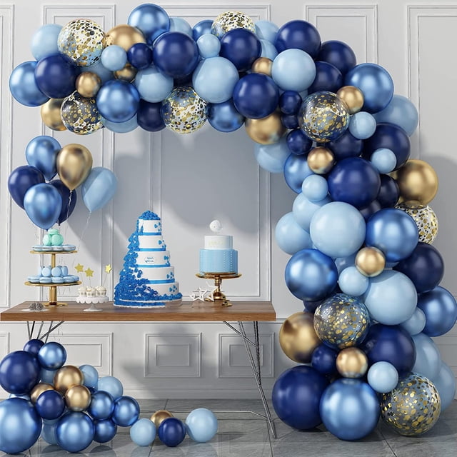 Kit de arco de globos A Archloon 134 piezas azul metálico y dorado