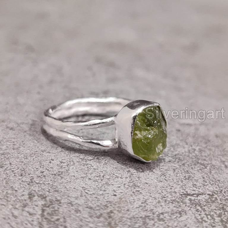 Natural Rough Peridot Ring - 925 Sterling Silver, August Birthstone, Handmade Statement Jewelry