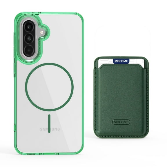 For Samsung Galaxy A55 Magnetic 2-in-1 Phone Case,with Magnetic Detachable Card Holder,Credit Card Slot,Compatible with Mag-Safe,Transparent Back,Shockproof Rugged Wallet Phone Case,Green