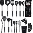thumbnail image 1 of Juego de Utensilios de Cocina Silicona y Acero Inoxidable Accesorios para Cocinar (Negro - Plateado, Set 24 Pzas),Negro - Plateado, 1 of 7