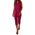 thumbnail image 2 of Women's Two Piece Capris Set Sleeveless Collared Tank Tops with Long Shorts Soft Breathable Beach Travel Outfits for Casual Summer S, 2 of 9