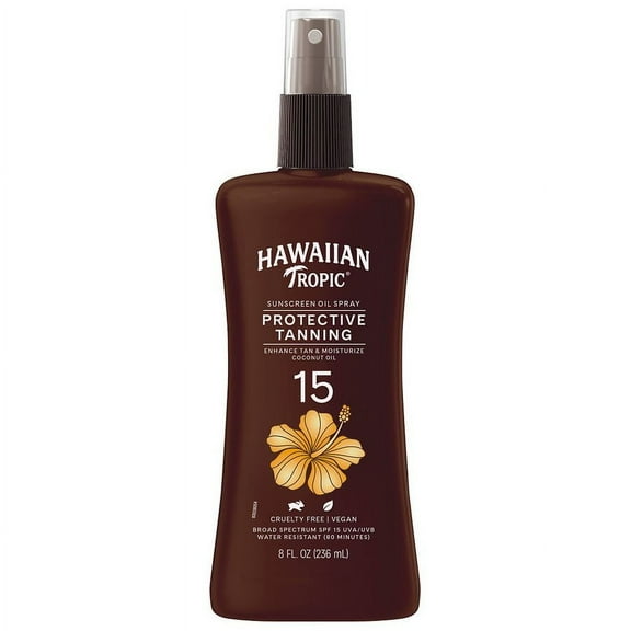 Hawaiian Tropic Protective Tanning Oil Spray Sunscreen SPF 15 8.0 fl oz Pack of 2