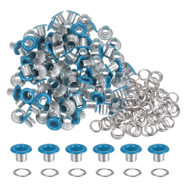 Unique Bargains 100PCS Grommets Eyelets 1/5 Inch (5mm) ID Hole Metal Self Backing Eyelet with Washers for Leather Blue