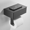 thumbnail image 2 of Soporte de papel higiénico adhesivo negro con almacenamiento, dispensador de toallitas desechables montado en la pared, estante para baño - Ocultar toallitas húmedas, 2 of 5