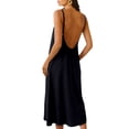 thumbnail image 4 of Linfrsh Women Strapless Dress Pure Cotton Sleeveless Backless Dress With Flowing Long(Black,L), 4 of 8