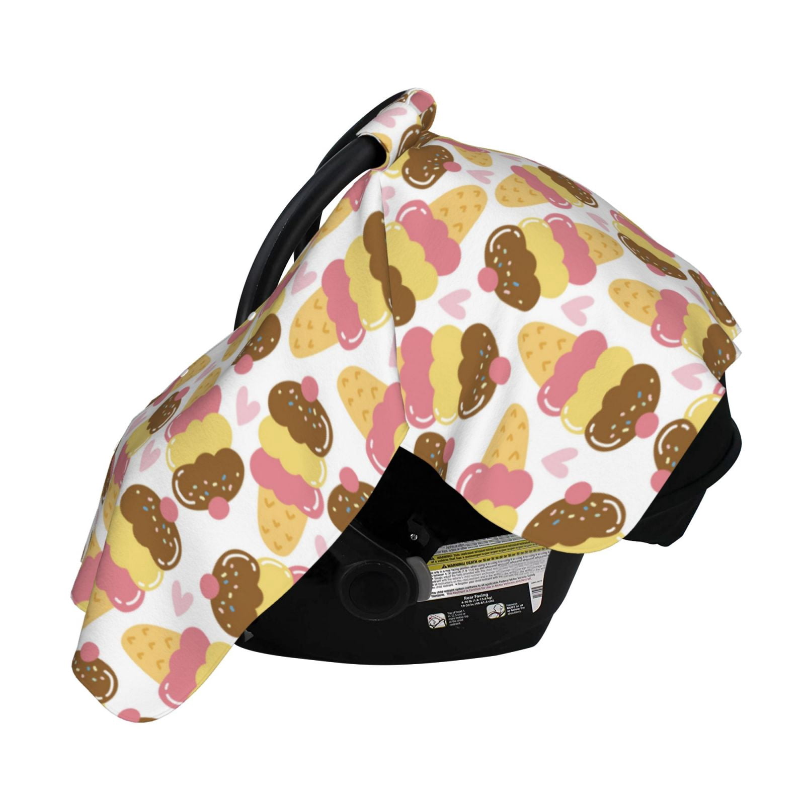 Naloa Cute Ice Cream Baby Car Seat Cover, Breathable Baby Carrier Cover, Multiuse Baby Carrier Cover & Nursing Breastfeeding Cover