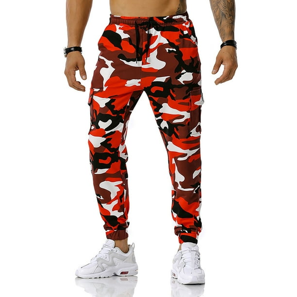 Pantalon de jogging pour hommes mawclos pantalons de survêtement  décontractés pantalons de jogging camo pantalons à cordon de gymnastique  lâches Rouge