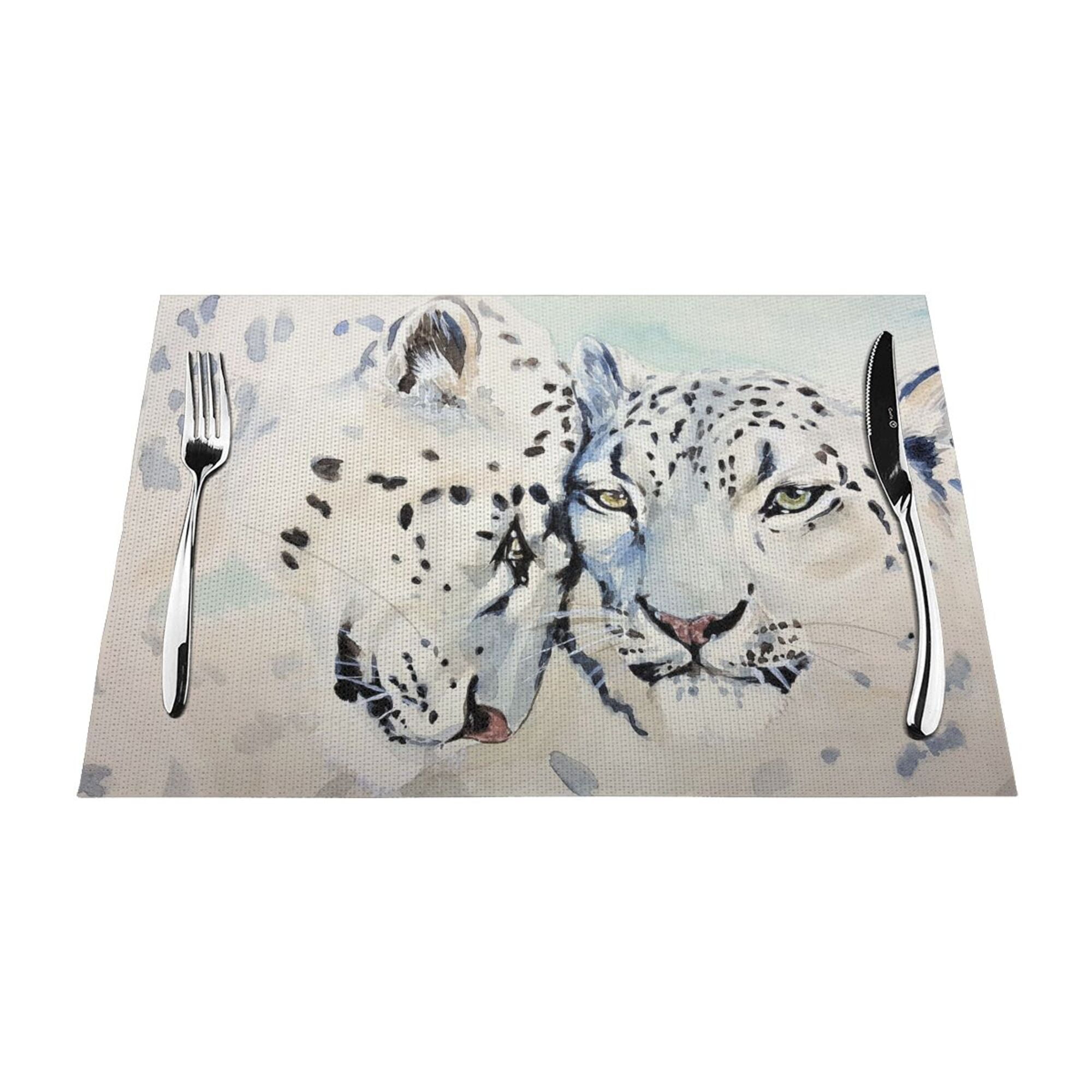 XMXY Woven Placemats Set of 6 PCS, Leopard Cat Table Mats Washable Heat