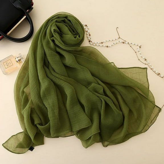 ERDOUY Elegant Personalized Scarf, New Chiffon Solid Color Scarf Wrinkled Scarf Beach Scarf Long Shawl Scarf (Dark Green)