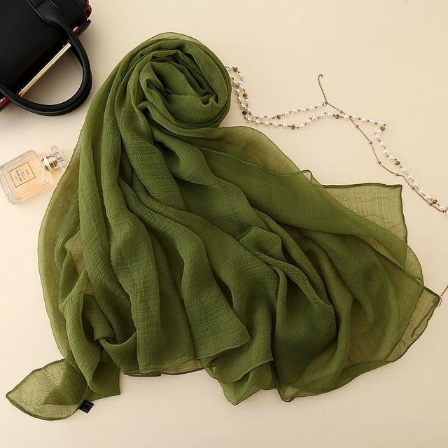 Nvzi Bufanda elegante personalizada, nueva bufanda de gasa de color sólido, bufanda arrugada, bufanda de playa, bufanda larga tipo chal (verde oscuro)