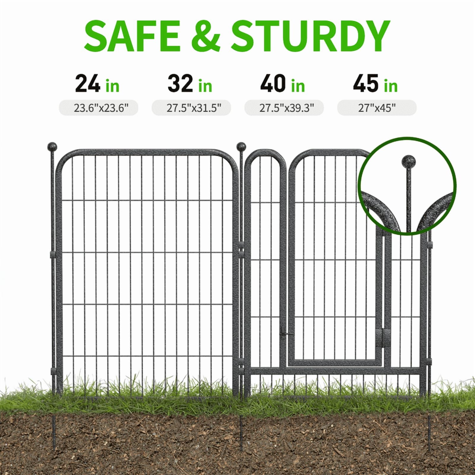 Petorldog Decorative Garden Metal Fence 110ft (L)×40in (H) with 42 Panels 6 Gates Outdoor, No Dig Fence, Animal Barrier Fencing for Outdoor Yard Patio Flower Bed（Black-Silver）