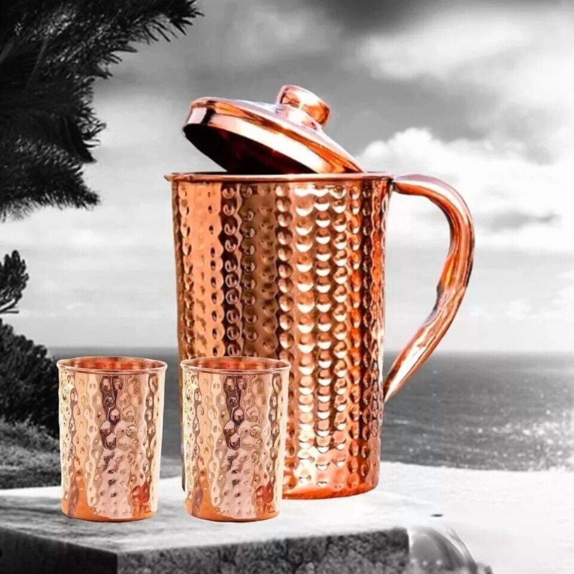 Pure Copper Smooth Water Jug Copper Pitcher for Ayurveda Health Health Benefit (1500 ml, 300 ml)