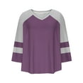thumbnail image 5 of aidice Plus Size Tops for Women V Neck 3/4 Sleeve Raglan Comfy Loose Color Block Tshirts Size L-XXXXXL, 5 of 6