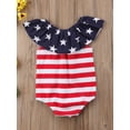 thumbnail image 4 of BemeyourBBs Newborn Baby Girl 4th of July Outfit Summer Bubble Romper Patriotic Independent Day Clothes Ruffle Sleeve Star Stripes Print Bodysuit Playsuit Fourth of July Outfits, 4 of 8