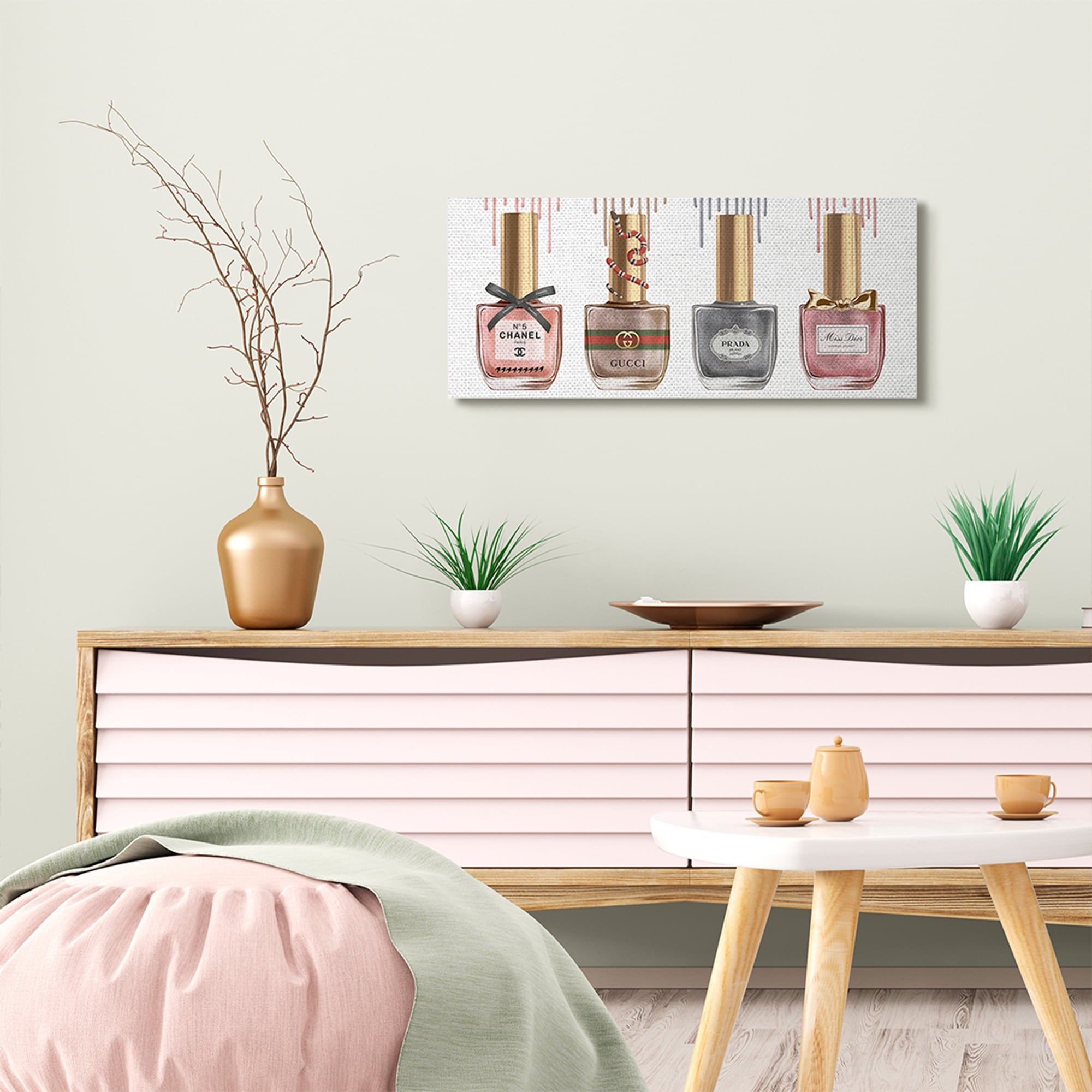 Stupell Industries Makeup Collection Nail Polish Pink Gray Red Fashion Design Canvas Wall Art by Ziwei Li