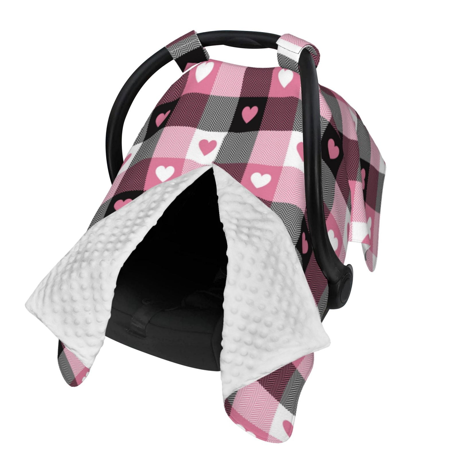 Naloa Heart Plaid Baby Car Seat Cover, Breathable Baby Carrier Cover, Multiuse Baby Carrier Cover & Nursing Breastfeeding Cover