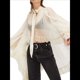 thumbnail image 1 of Blusa de Transparente con Volantes y Mangas Largas Acampanadas para Mujer, con Dobladillo Alto y Bajo, Sexy y Holgada S, 1 of 7