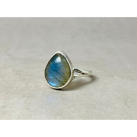 Heaven Crafts Pear Shape Labradorite Ring 925 Sterling Silver Handmade Labradorite Jewelry Gift For Her