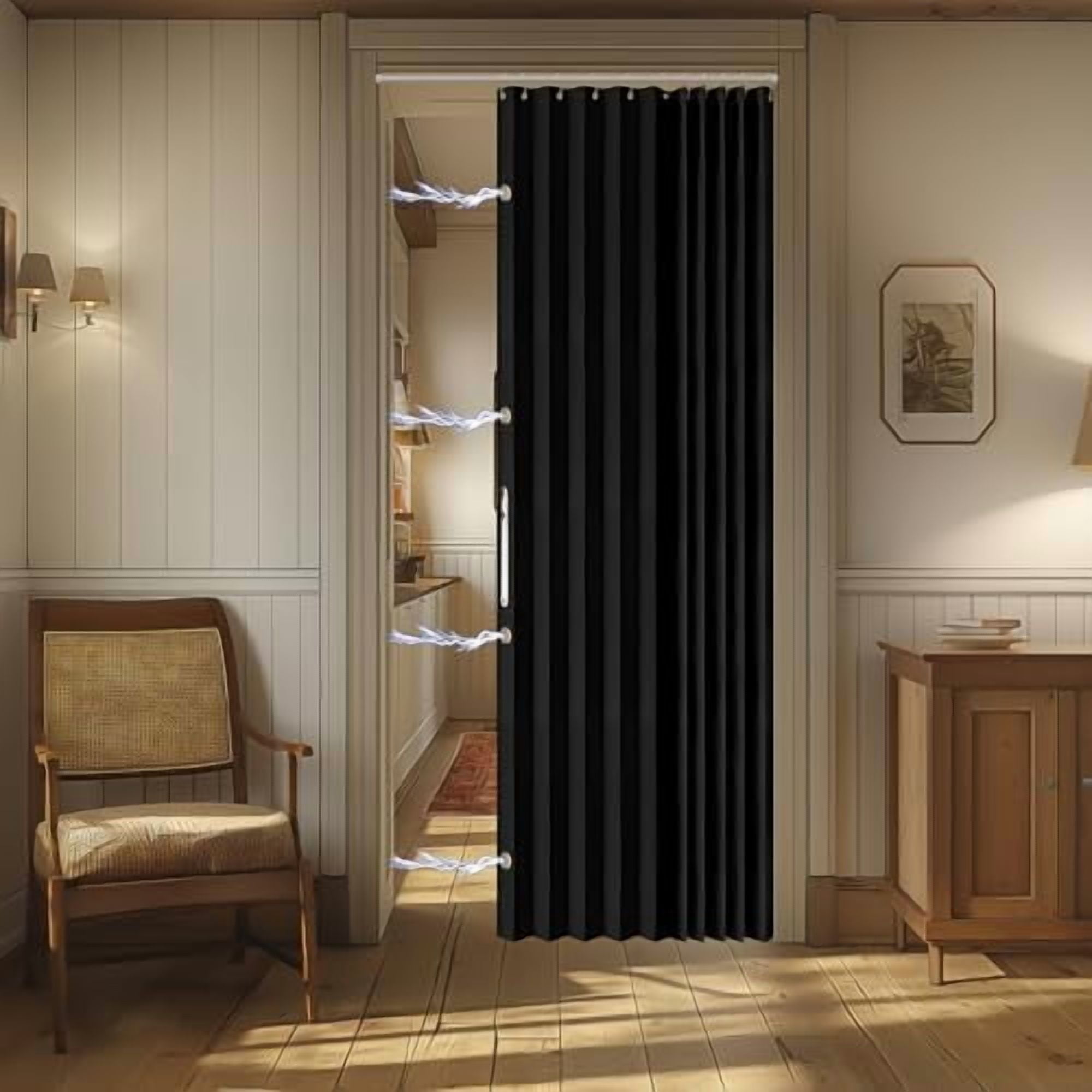 100% Blackout Magnetic Door Curtain Accordion Doors Interior Closet Door Curtain Invisible Applicable Bedroom Room Living Room Doorway (Black 42" W x 78" L) 1 Panel