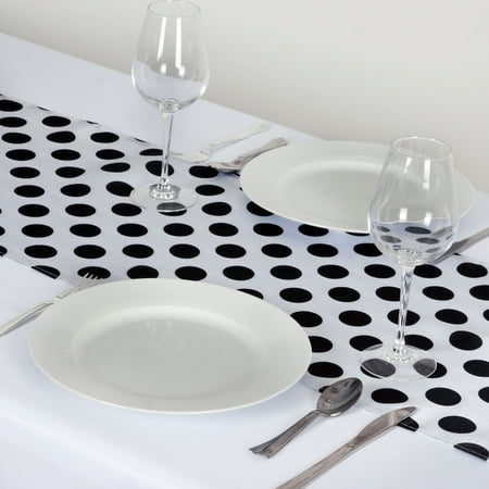 Balsacircle 14 X 108 Satin Polka Dot Table Runner Black And Balsacircle 14 X 108 Satin Polka Dot Table Runner Black And White