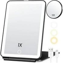 Rechargeable Travel Makeup Mirror, Vanity Mirror with 80LEDs, 3 Color Lighting, 2000mAh Battery, Portable Ultra Slim Lighted Makeup Mirror, Gift for Women (Black)